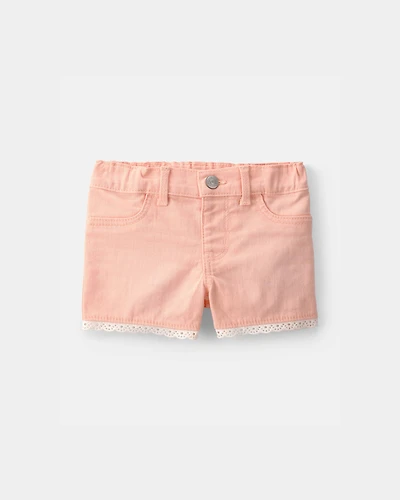 Baby Girl Eyelet Trim Twill Shorts - Peach