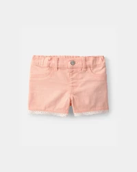 Baby Girl Eyelet Trim Twill Shorts - Peach
