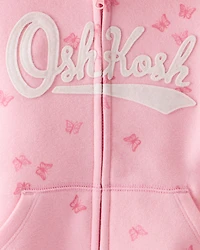 Toddler Girl 2-Piece Butterfly Print Logo Zip Jacket & Joggers Set - Pink