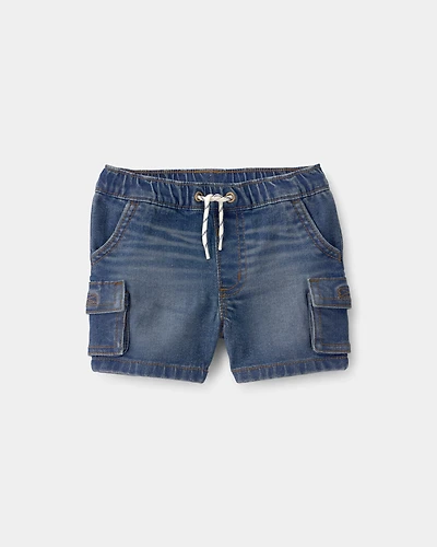 Baby Boy Denim Drawstring Cargo Shorts - Dark Wash