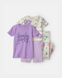 Baby Girl Dance 100% Cotton 4-Piece Pajama Set - Purple/Ivory