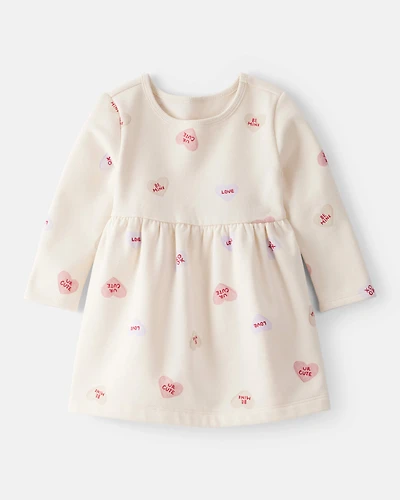 Baby Girl DayDream Fleece Valentine's Day Hearts Knit Dress - Ivory