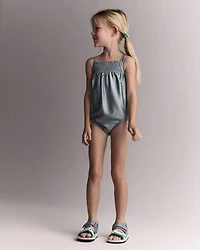 Toddler Girl Smocked One-Piece Swimsuit - Pale Blue
