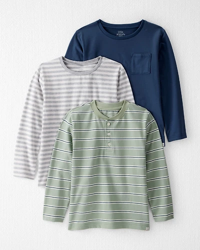 Boys 3-Pack Organic Cotton Long-Sleeve Stretch Jersey Tees