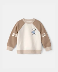 Toddler Boy Dinosaur French Terry Pullover Sweatshirt - Brown/Ivory