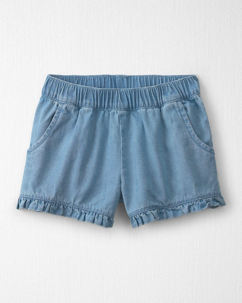 Toddler Girl 2-Piece Linen Top & Short Set Made with Organic Cotton in Blue Hibiscus
