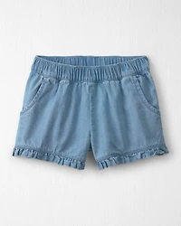 Toddler Girl 2-Piece Linen Top & Short Set Made with Organic Cotton in Blue Hibiscus