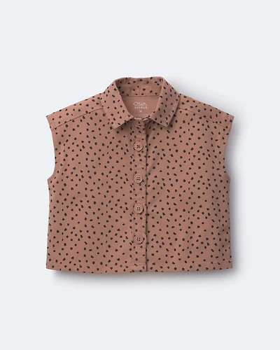 Toddler Girl Sleeveless Button-Down Top in Dot Print