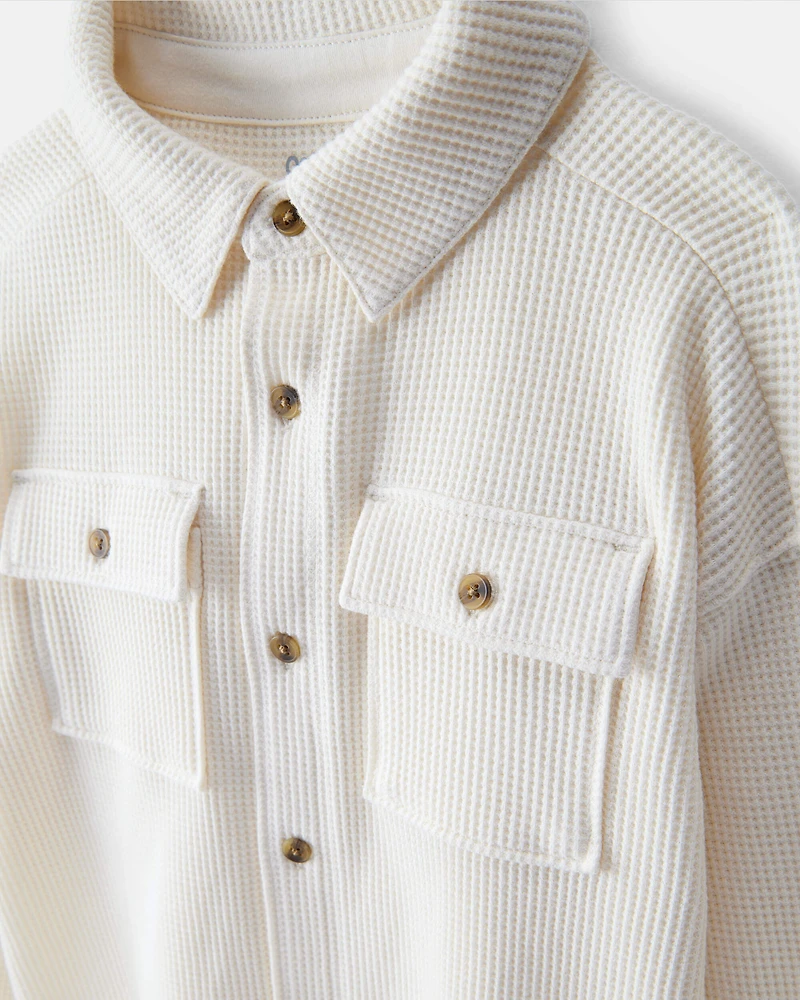Baby Boy Long-Sleeve Waffle Knit Utility Shirt - White