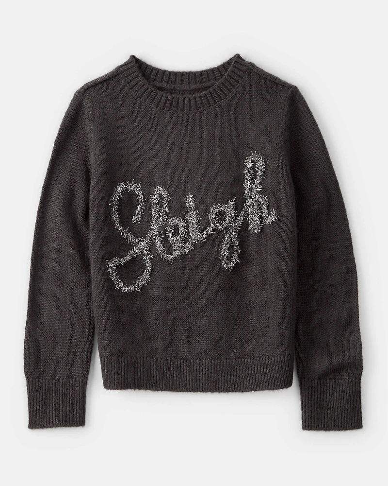 Girls Christmas Sleigh Long-Sleeve Sweater - Grey