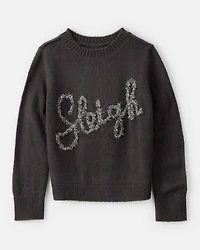 Girls Christmas Sleigh Long-Sleeve Sweater - Grey