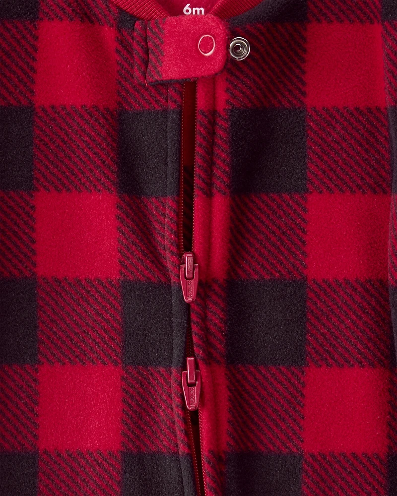 Baby Plaid Print Reindeer Christmas Loose Fit Long-Sleeve Sleep & Play Pajamas - Red