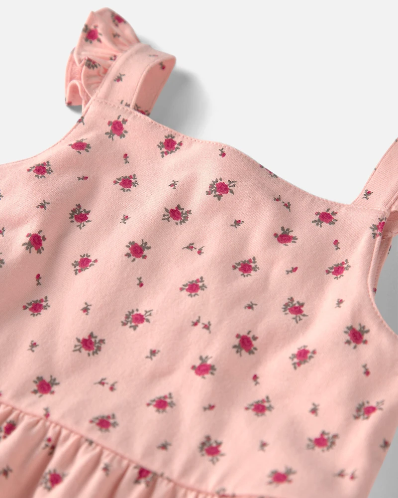 Girls Organic Cotton Tiered Dress in Blush Floral Print