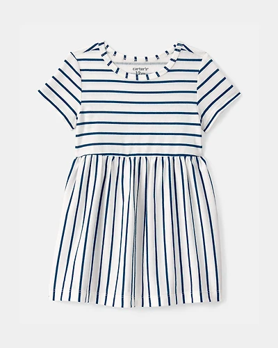 Baby Girl Striped Short-Sleeve Dress - Blue/Ivory