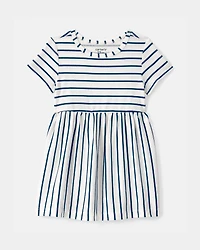 Baby Girl Striped Short-Sleeve Dress - Blue/Ivory