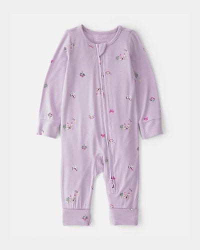 Baby Girl Fairytale 2-Way Zip PurelySoft Sleep & Play Pajama - Purple