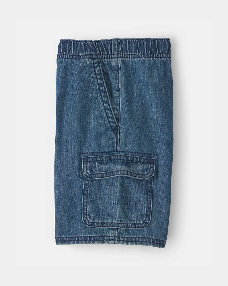Boys Denim Cargo Shorts - Dark Wash