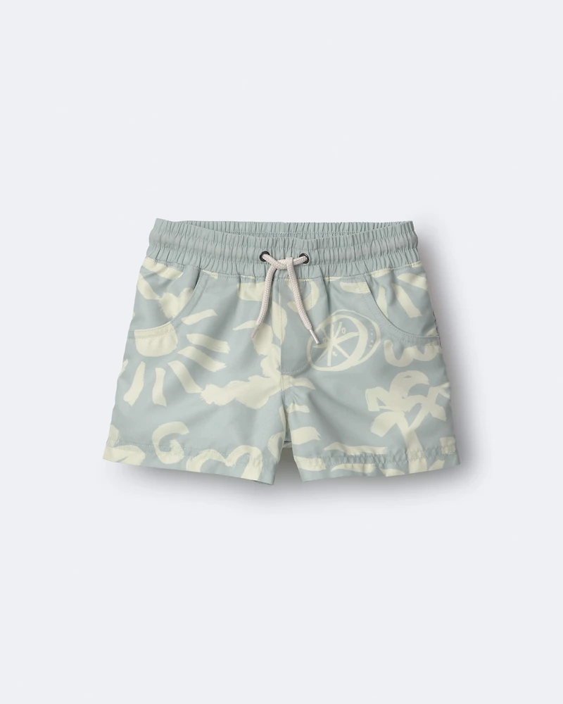 Toddler Boy Tropical Swim Trunks - Light Blue