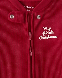 Baby My First Christmas Holiday Red Cotton Sleep & Play Pajamas - Red