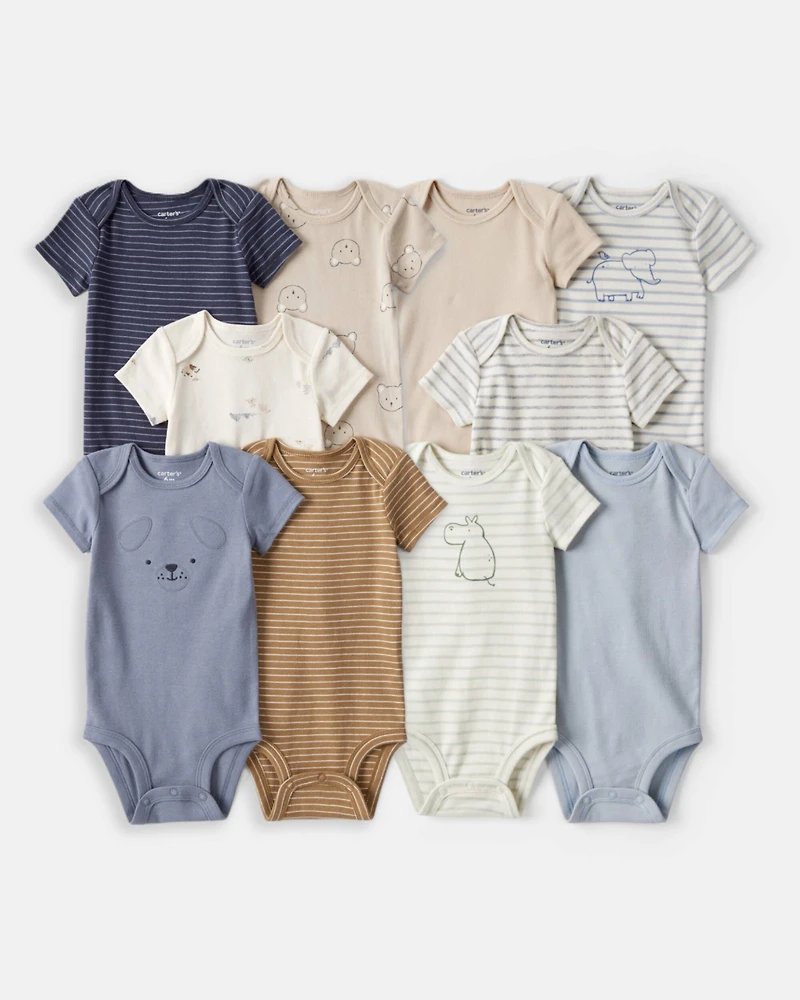 Baby Boy 10-Pack Animals Multipack Bodysuits - Blue/White/Navy/Brown
