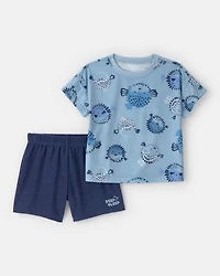 Toddler Boy 2-Piece Puffer Fish Short-Sleeve Pajama Set - Blue