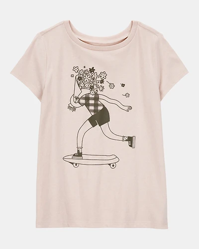 Kid Floral Skater Girl Graphic Tee - Tan