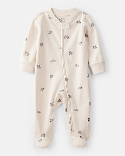 Sheep Print 100% Cotton Long-Sleeve Sleep & Play Pajamas - Ivory