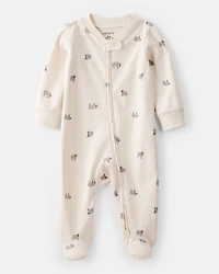 Sheep Print 100% Cotton Long-Sleeve Sleep & Play Pajamas - Ivory