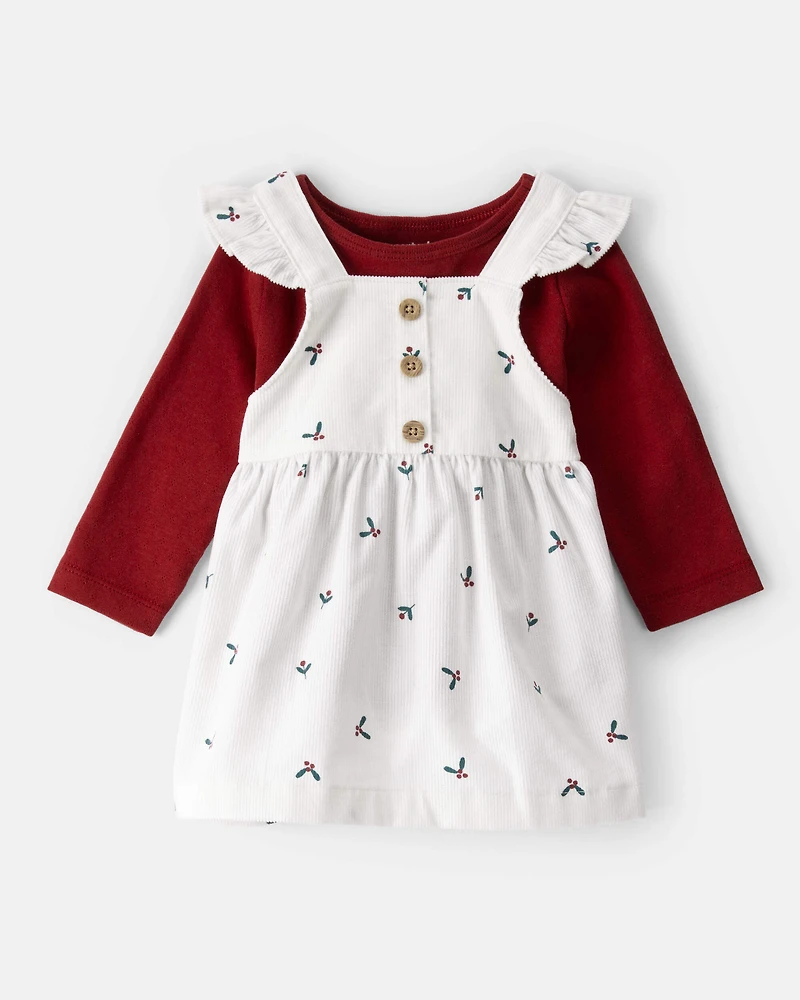 Baby Girl 3-Piece Holly Print Long-Sleeve Dress Set - White