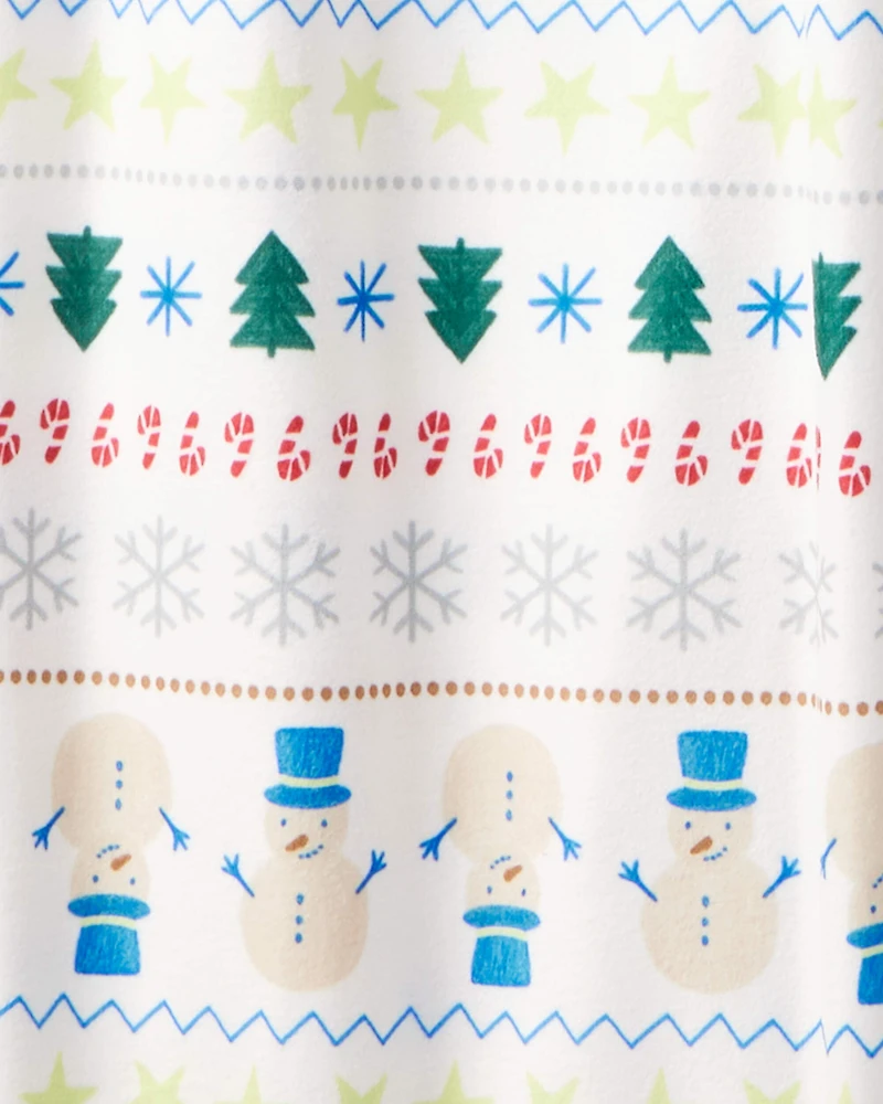 Adult Snowman Fair Isle Cotton Long-Sleeve Snug Fit 2-Piece Pajamas - Green/White