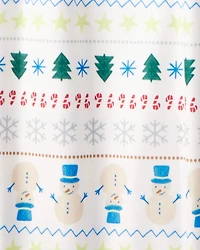 Adult Snowman Fair Isle Cotton Long-Sleeve Snug Fit 2-Piece Pajamas - Green/White