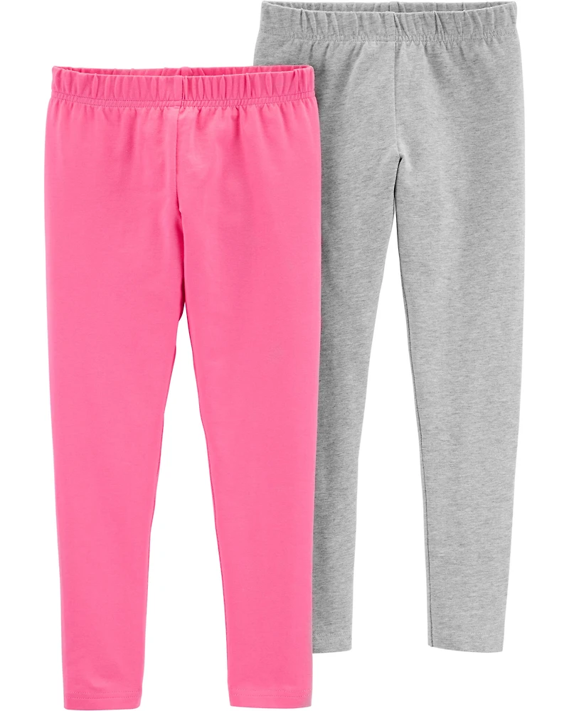 Kid 2-Pack Pink & Grey Cotton Stretch Leggings