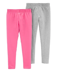 Kid 2-Pack Pink & Grey Cotton Stretch Leggings