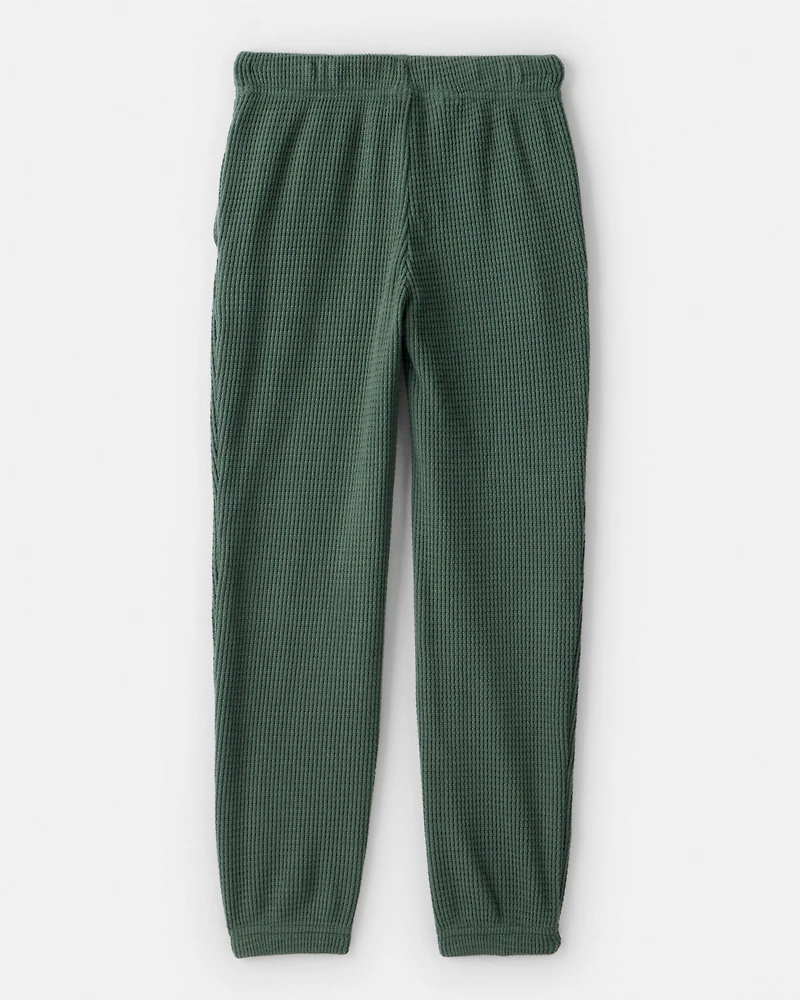 Girls Waffle Knit Joggers - Green