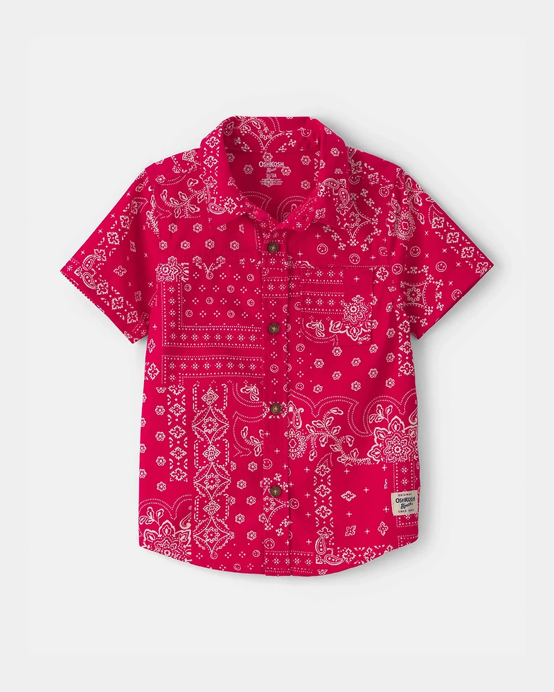 Toddler Boy Bandana Short-Sleeve Button-Down Shirt - Red