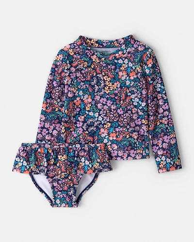 Toddler Girl 2-Piece Floral Long-Sleeve Rashguard Swimsuit Set
