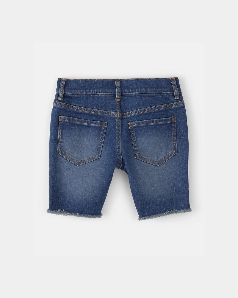Girls Frayed Denim Skimmer Shorts - Dark Wash