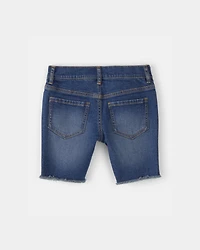 Girls Frayed Denim Skimmer Shorts - Dark Wash
