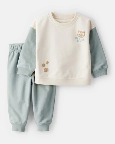 Baby Boy 'Hey Tiger' French Terry Sweatshirt & Pant Set - Blue/Cream