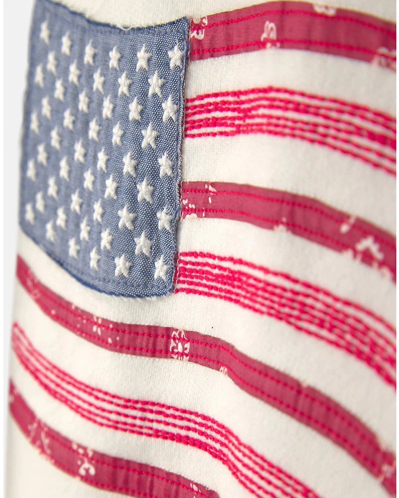 Kid American Flag French Terry Pullover Sweatshirt - Cream