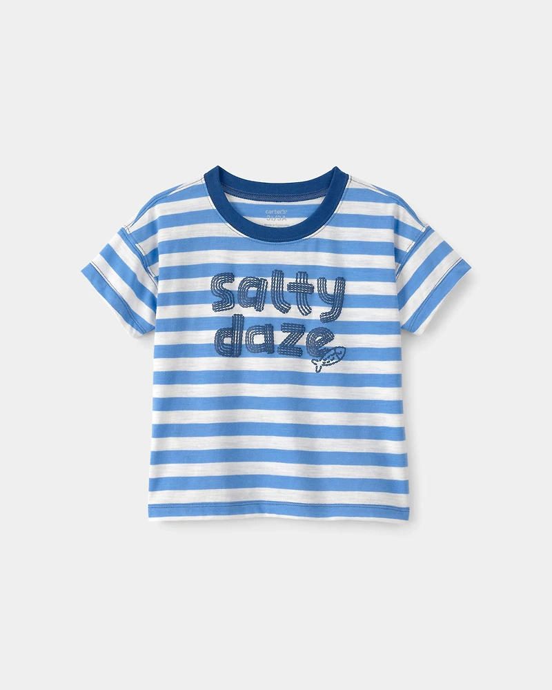 Toddler Boy 'Salty Daze' Striped Graphic Tee - Blue/Ivory
