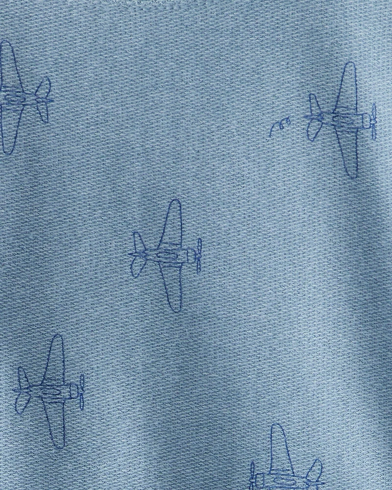 Toddler Boy Airplane French Terry Long-Sleeve Tee & Pant Set - Blue
