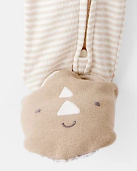 Baby Boy Rhino 100% Cotton Long-Sleeve 2-Way Zip 1-Piece Pajamas - White