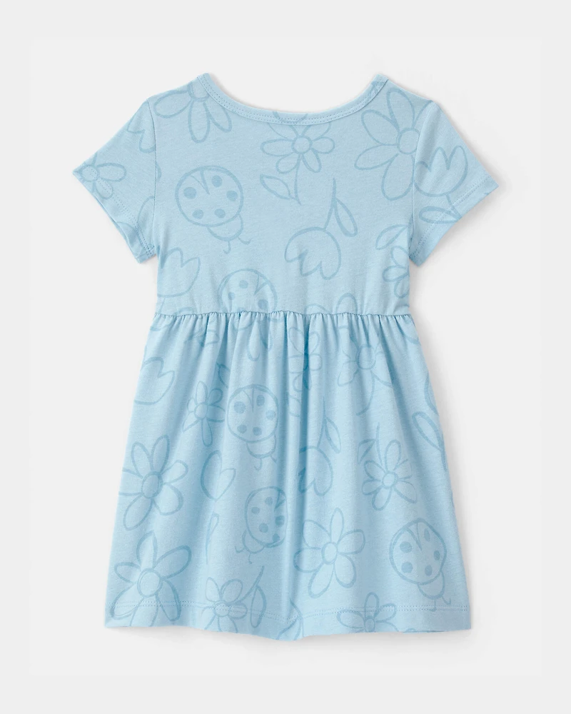 Baby Girl Floral Ladybug Short-Sleeve Dress - Blue