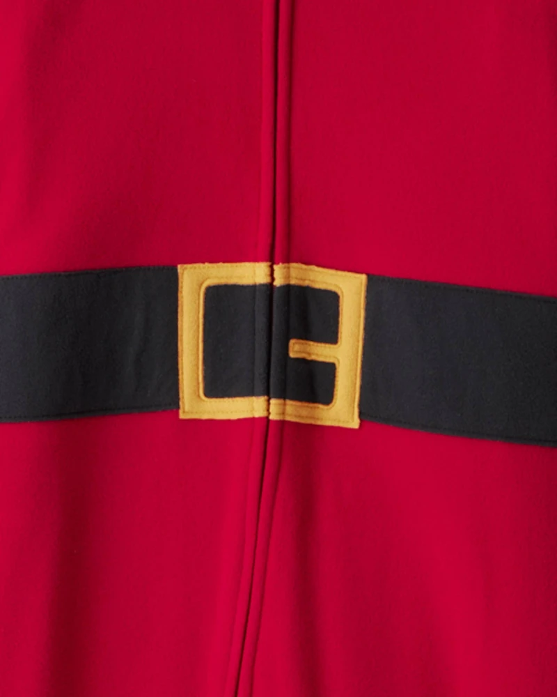 Kid Santa Fleece Hooded Zip-Up 1-Piece Pajama Jumpsuit - Red