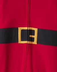 Kid Santa Fleece Hooded Zip-Up 1-Piece Pajama Jumpsuit - Red