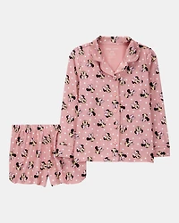Kid Disney© Minnie Mouse Coat-Style Loose Fit 2-Piece Pajamas - Pink