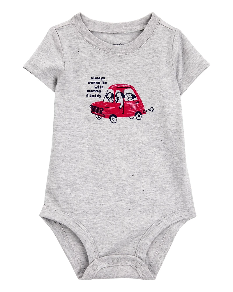 Baby Boy Always With Mommy And Daddy Dog Short-Sleeve Bodysuit - Grey