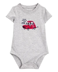Baby Boy Always With Mommy And Daddy Dog Short-Sleeve Bodysuit - Grey