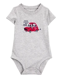 Baby Boy Always With Mommy And Daddy Dog Short-Sleeve Bodysuit - Grey